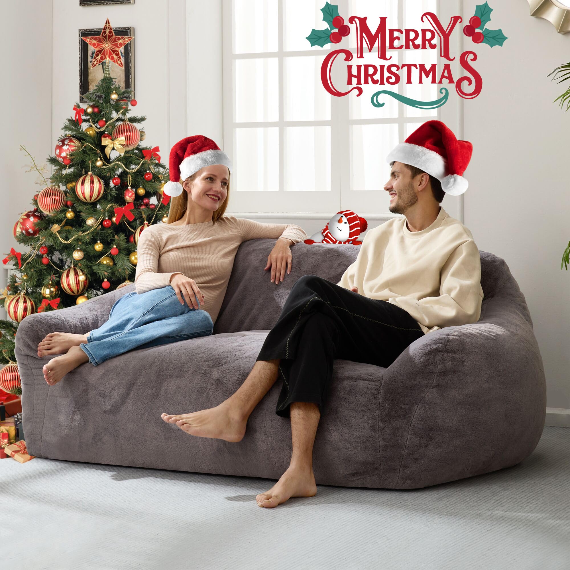 Cansunna Bean Bag Chairs Giant Foam-Filled BeanBag Sofa Chair for Adults, Teens, Bean Bags Lazy Sofa Living Room Furniture Sofa with Removable Cover and Comfortable Armrests (Grey)