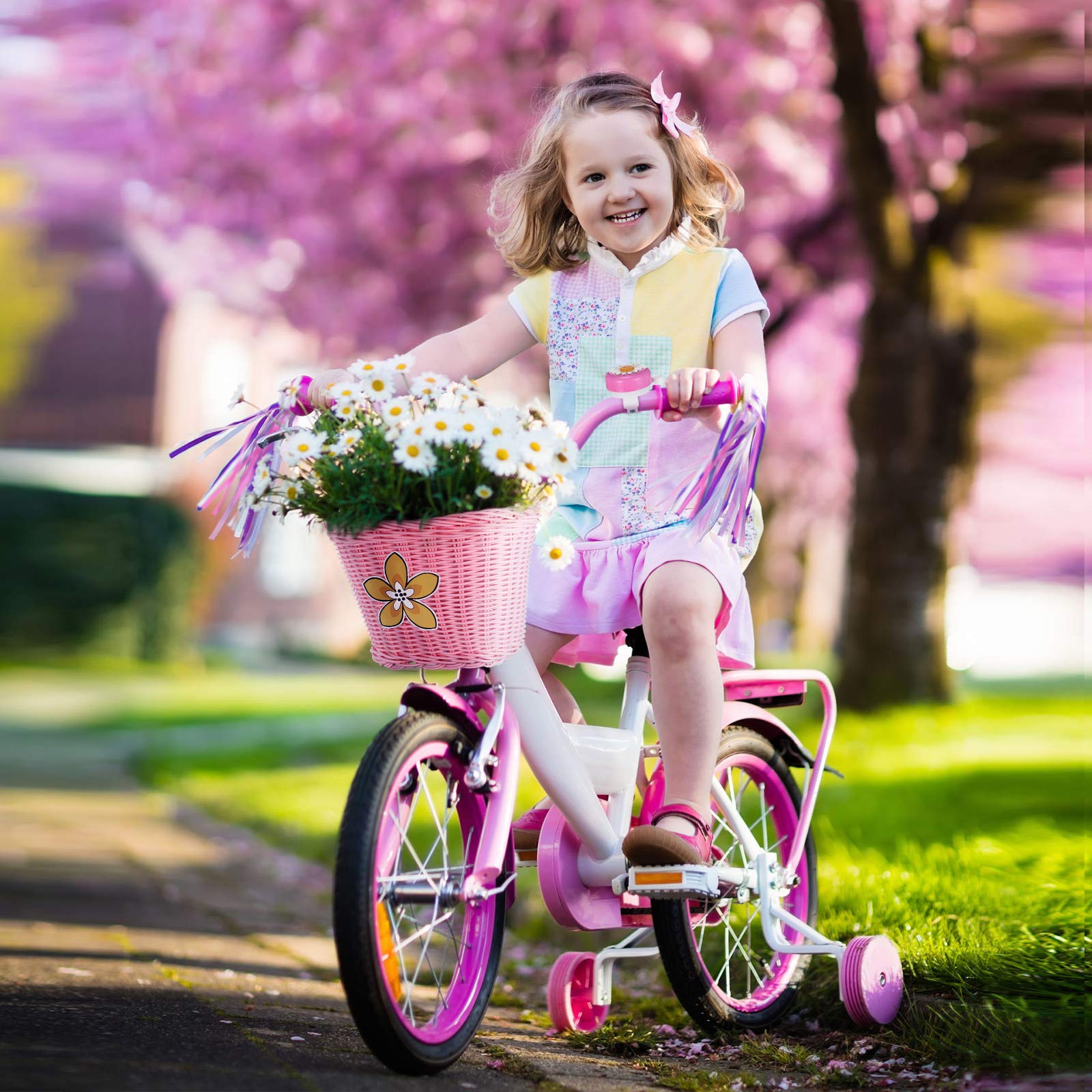 Cestino Bici Bambina Rosa Con Manubrio Fiocco - Accessori Per Bici, Scooter E Tricicli, Cotone Morbido