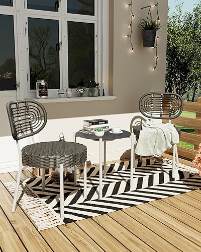Miniatura 2 de GarveeLife - Juego de 3 piezas de muebles de mimbre para patio estilo bistró, sillas de comedor para exteriores, incluye 2 sillas de ratán y mesa de