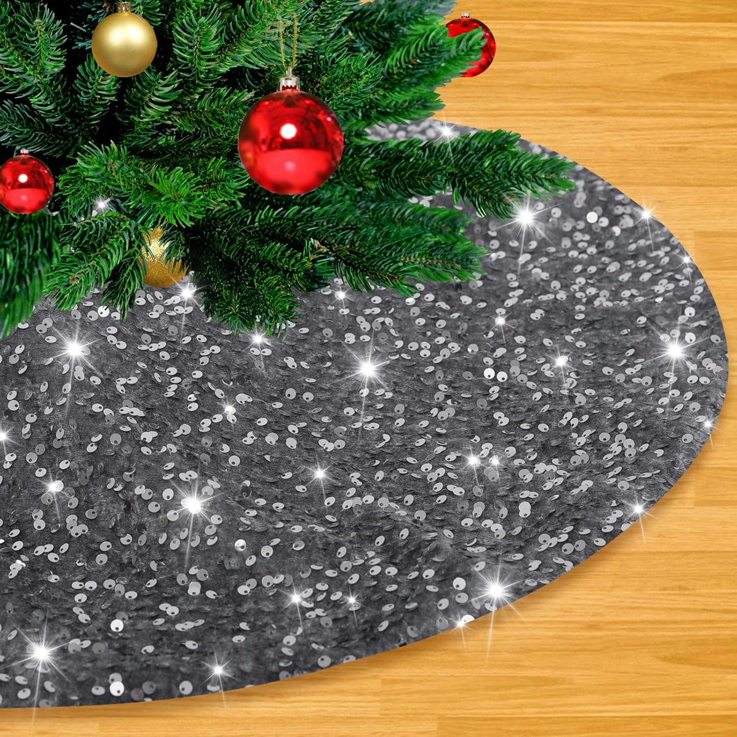 Grey Silver Christmas Tree Skirt 36 Inch Tree Skirt Cover