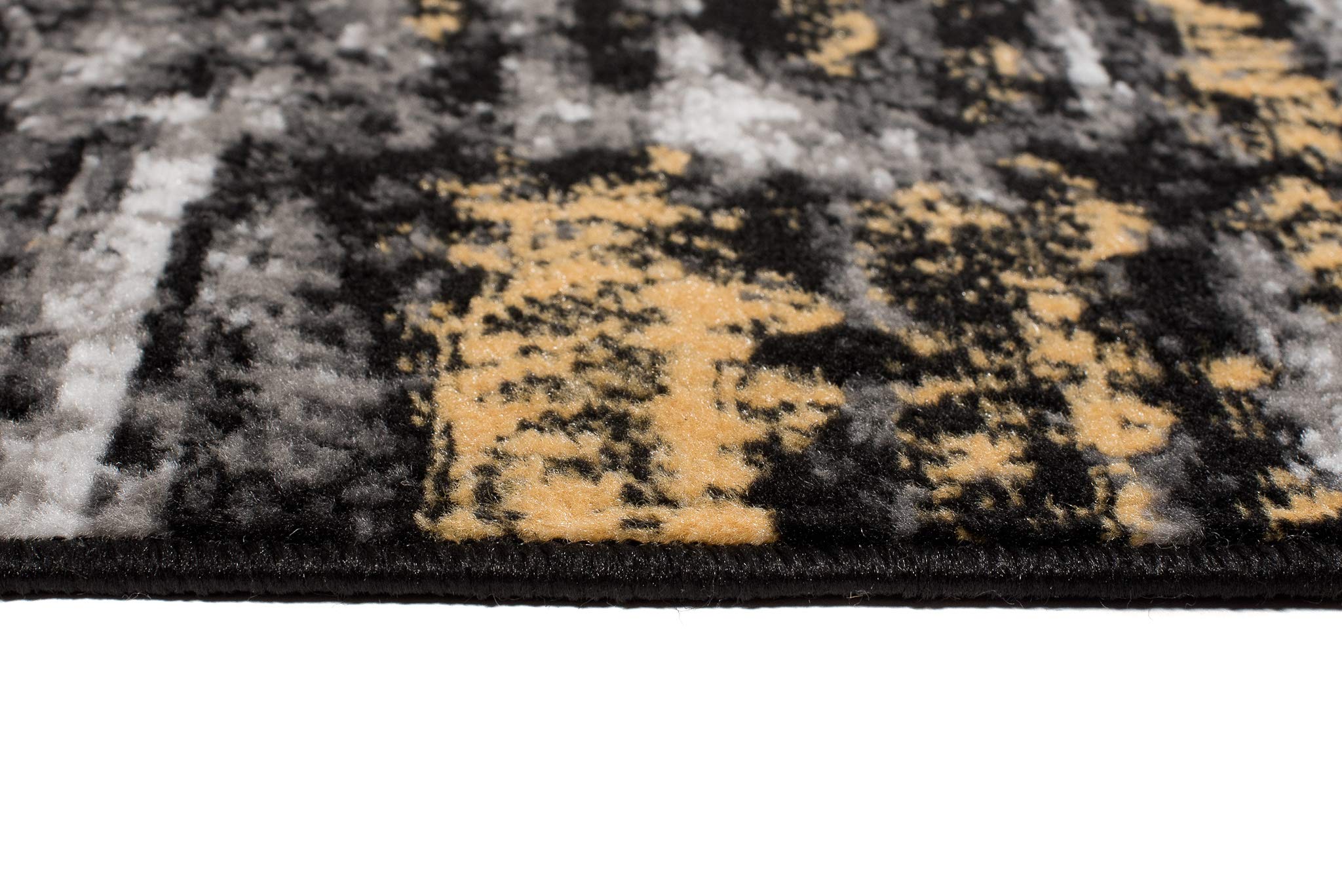 TAPISO Maya Dywan z krótkim włosiem, nowoczesny, rozmyty, melanż, w paski, czarny, szary, żółty, biały, do salonu, sypialni, Öko-Tex 200 x 200 cm