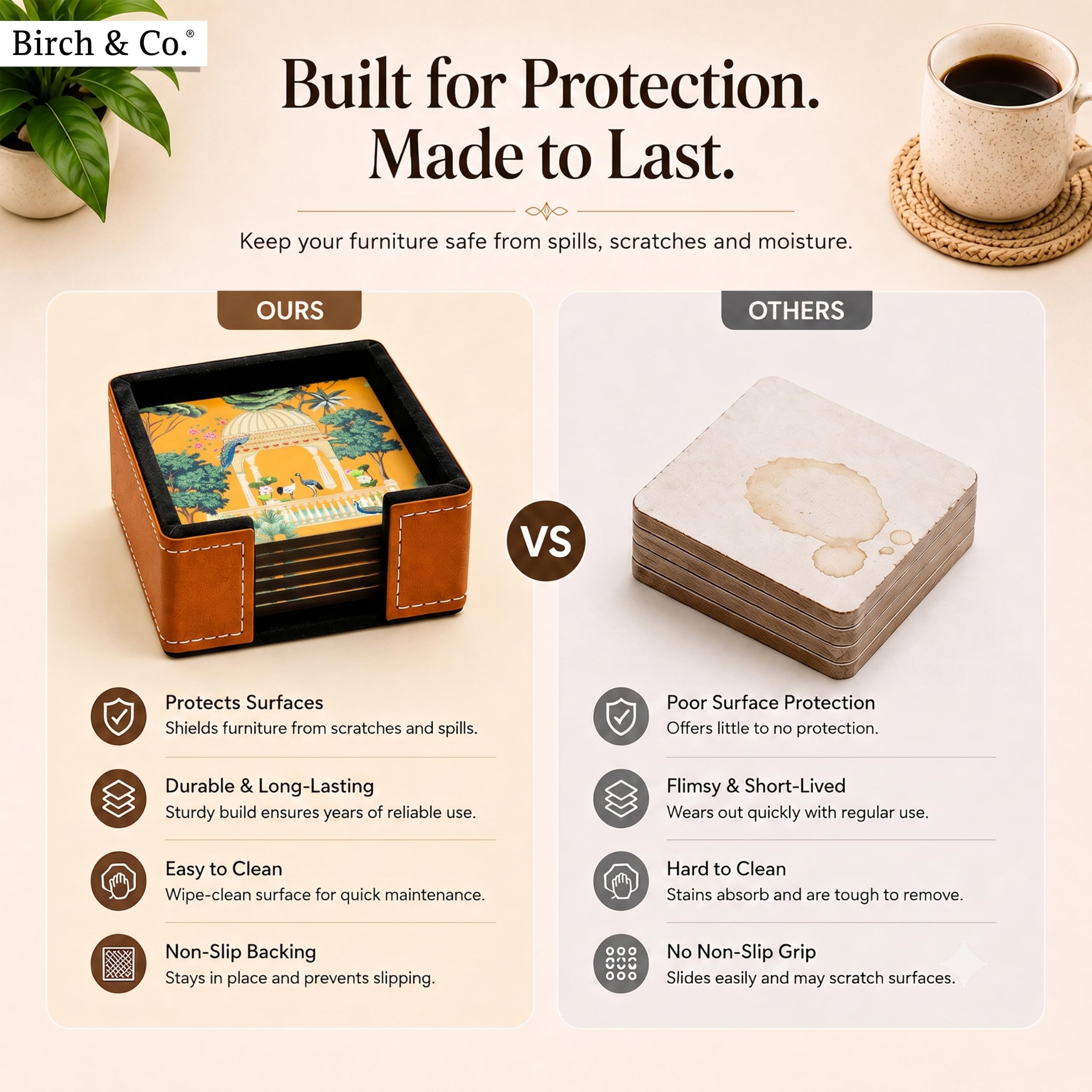 Birch & Co. Leather Coasters - Set of 6 -5