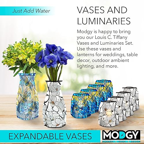 Miniatura 2 de MODGY Louis C. Tiffany - Juego de floreros extensibles y lámparas luminosas, jarrones decorativos modernos de plástico y velas LED para bodas,
