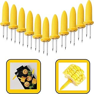 Stainless Steel Corn on The Cob Skewers, ABS Plastic Handle Forks Twin Prong Sweetcorn Holder for Home Cooking, BBQ, Salad, Fruits, Picnics, Camping and Parties Size - 6cm (12 x Cob Skewers)