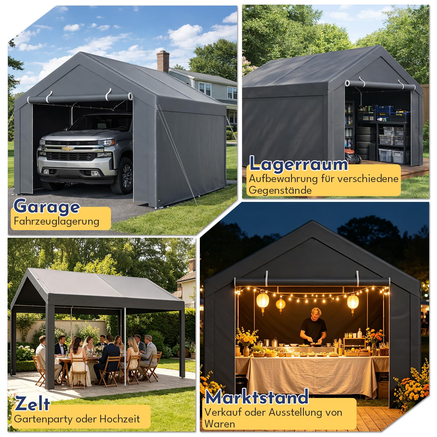 Tente de garage, 3 x 4 m, avec bâche en polyéthylène résistante aux intempéries, résistante à l'hiver, aux UV, pour voiture, SUV