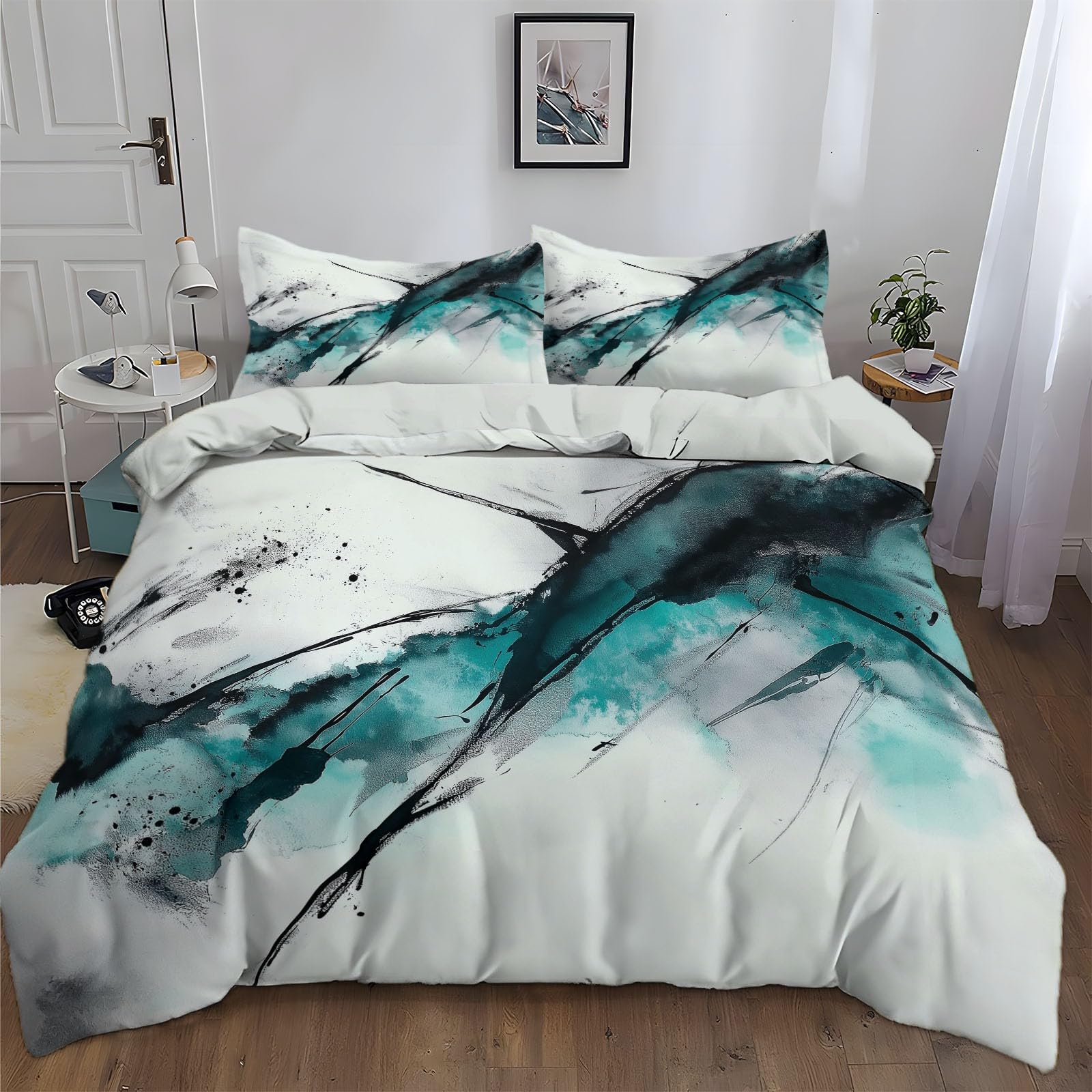 Funda Nordica para Cama 180 Pintura De Tinta De Arte Abstracto Microfibra Suave Juego de Funda Edredónes 240x260 cm y 2 Funda de Almohada 50x75 cm, Juego de Ropa de Cama