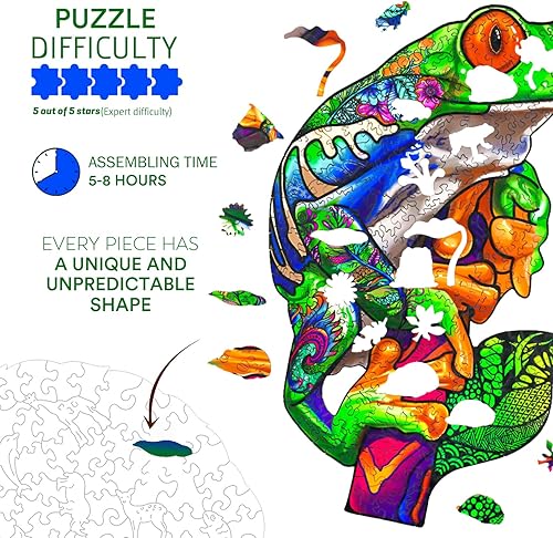 Miniatura 3 de Jigfoxy Rompecabezas de madera para adultos, rompecabezas de madera de rana de árbol, rompecabezas únicos con forma de animal, regalos de Navidad de