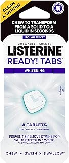Listerine Ready! Tabs Whitening Chewable Tablets with Polar Mint Flavor to Help Fight Bad Breath, Gently Whiten Teeth & Kill Bad Breath Germs On the Go, Sugar-Free, Gluten-Free, 8 ct