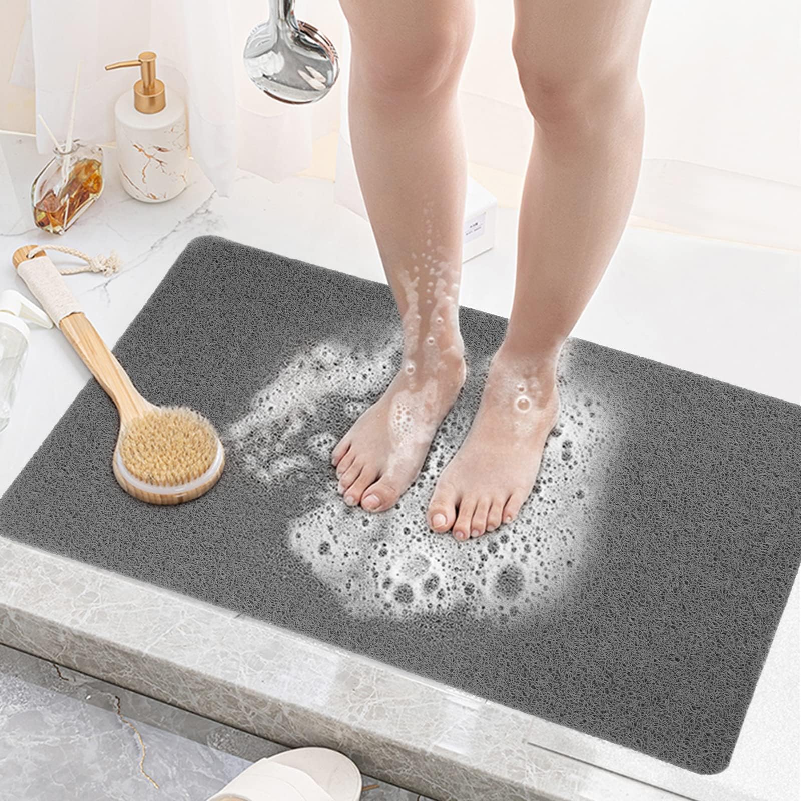 Tapis De Douche Antidérapant Rond Lunaanda – Gris, 55 Cm, Avec Ventouses Et Trous De Drainage – Idéal Pour Salle De Bain, Douche Ou Baignoire