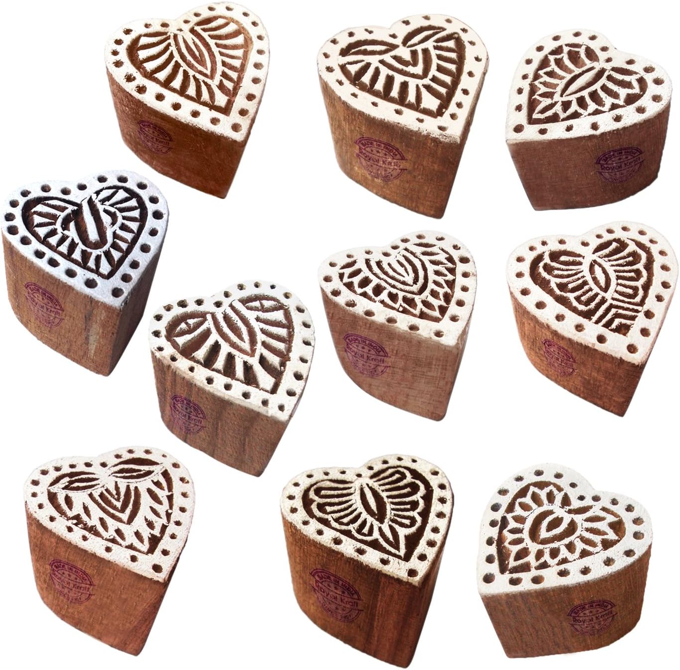 Royal KraftTextile Print Blocks Jaipuri Small Heart Pattern Wooden Stamps (Set of 10)