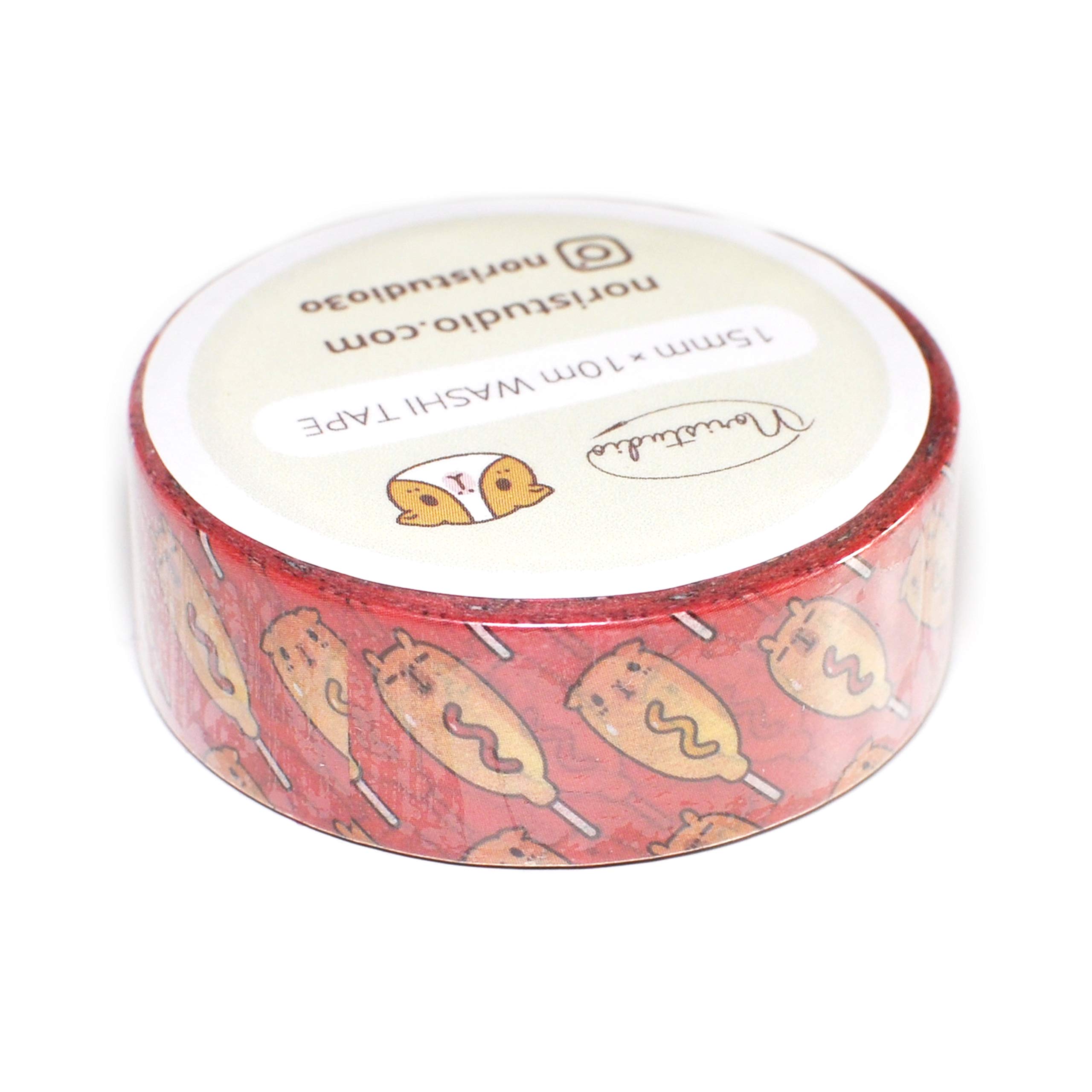 Capybara and Guinea Pig Shape Corn Dog in red Background washi Tape