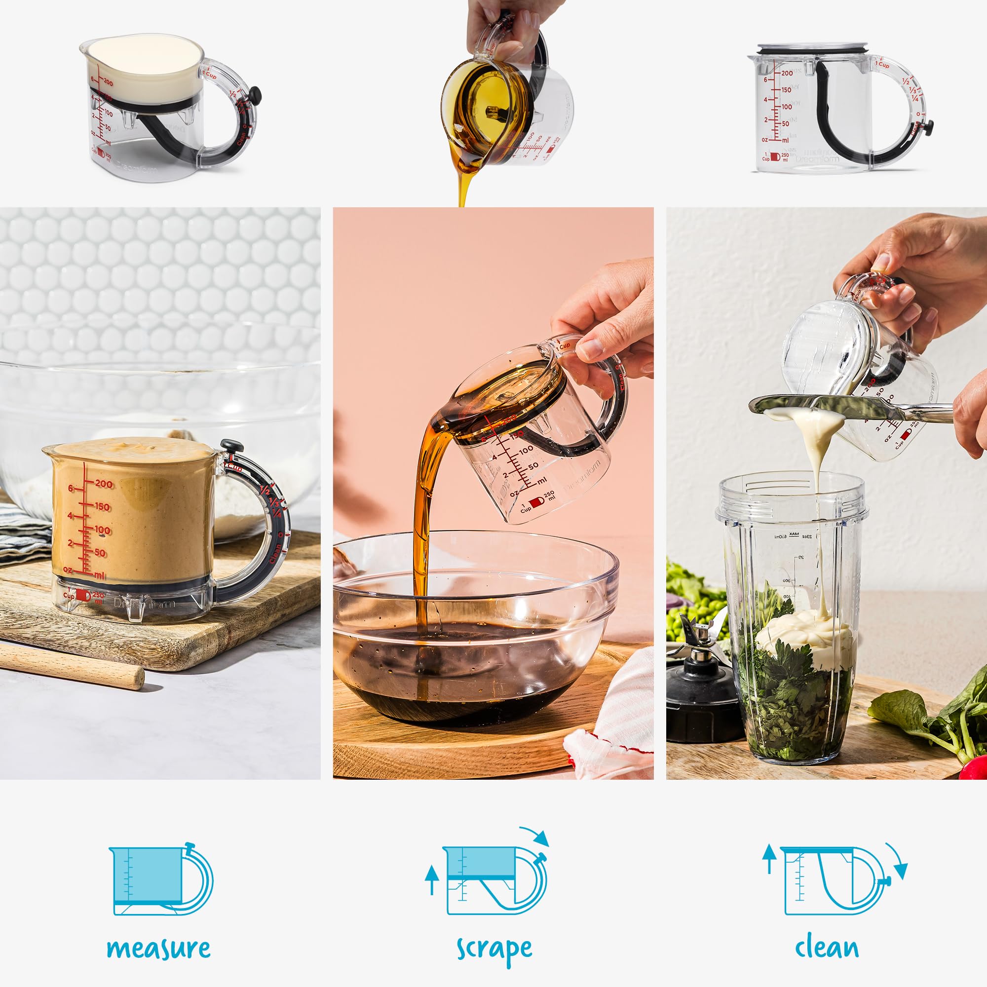 Dreamfarm Upcup All-in-1 Adjustable Measuring Cup, Metric & Imperial Measurements up to 1 Cup - Black/Clear - Image 4