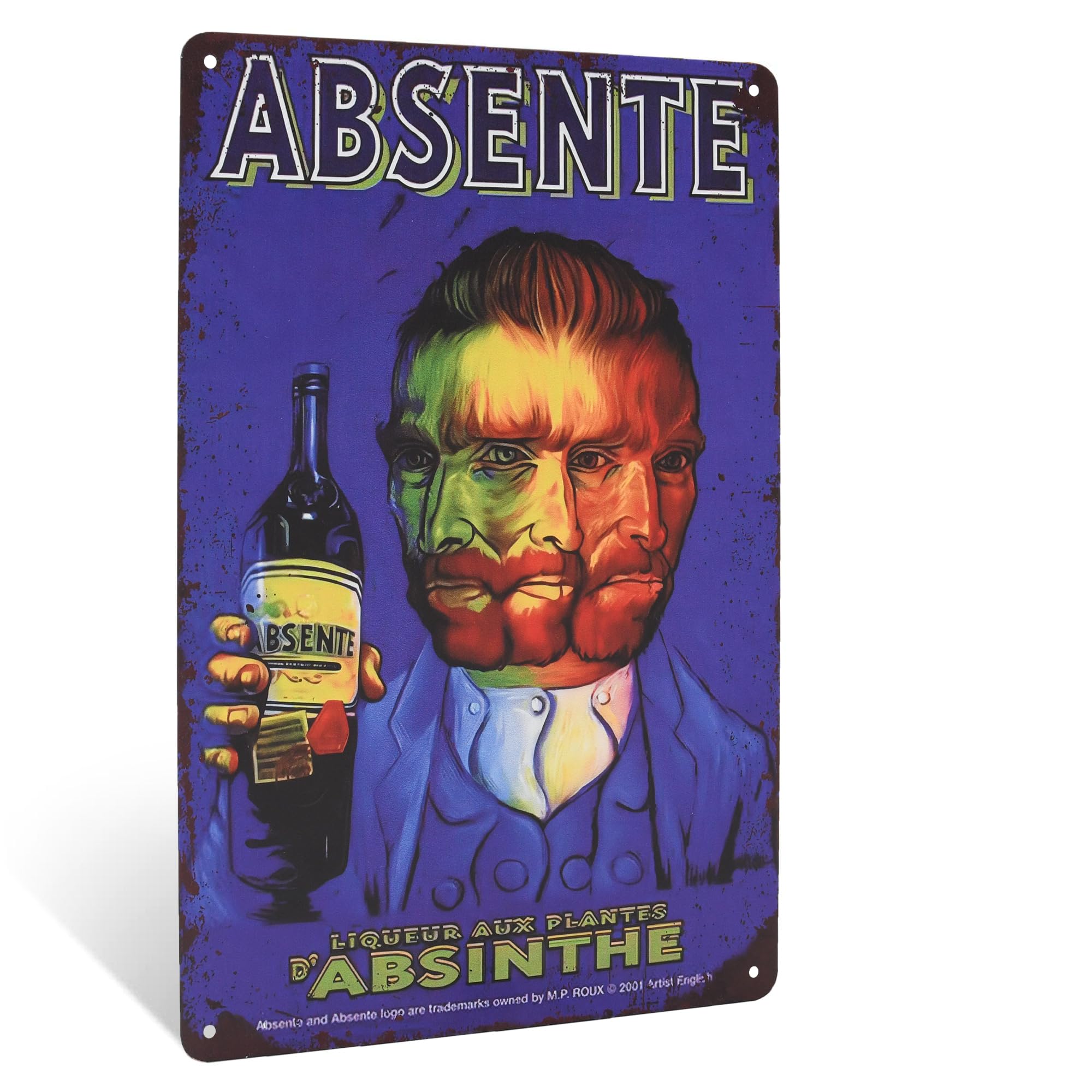 Funny Absinthe Metal Vintage Poster - Retro Metal Wall Sign for Man Cave Bar Accessories, Garage, Pub, Dorm, Kitchen or Cool Room Decor - Van Gogh Retro Wall Art Home Decor – 12"x 8" Blue Vintage