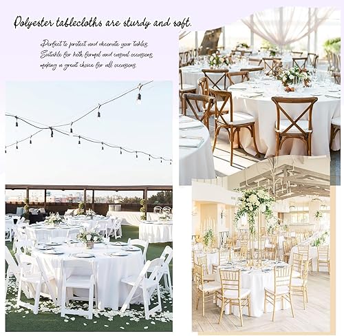 Miniatura 3 de Paquete de 12 manteles redondos blancos de 90 pulgadas para mesas redondas, manteles de poliéster lavables de poliéster antimanchas y arrugas, para