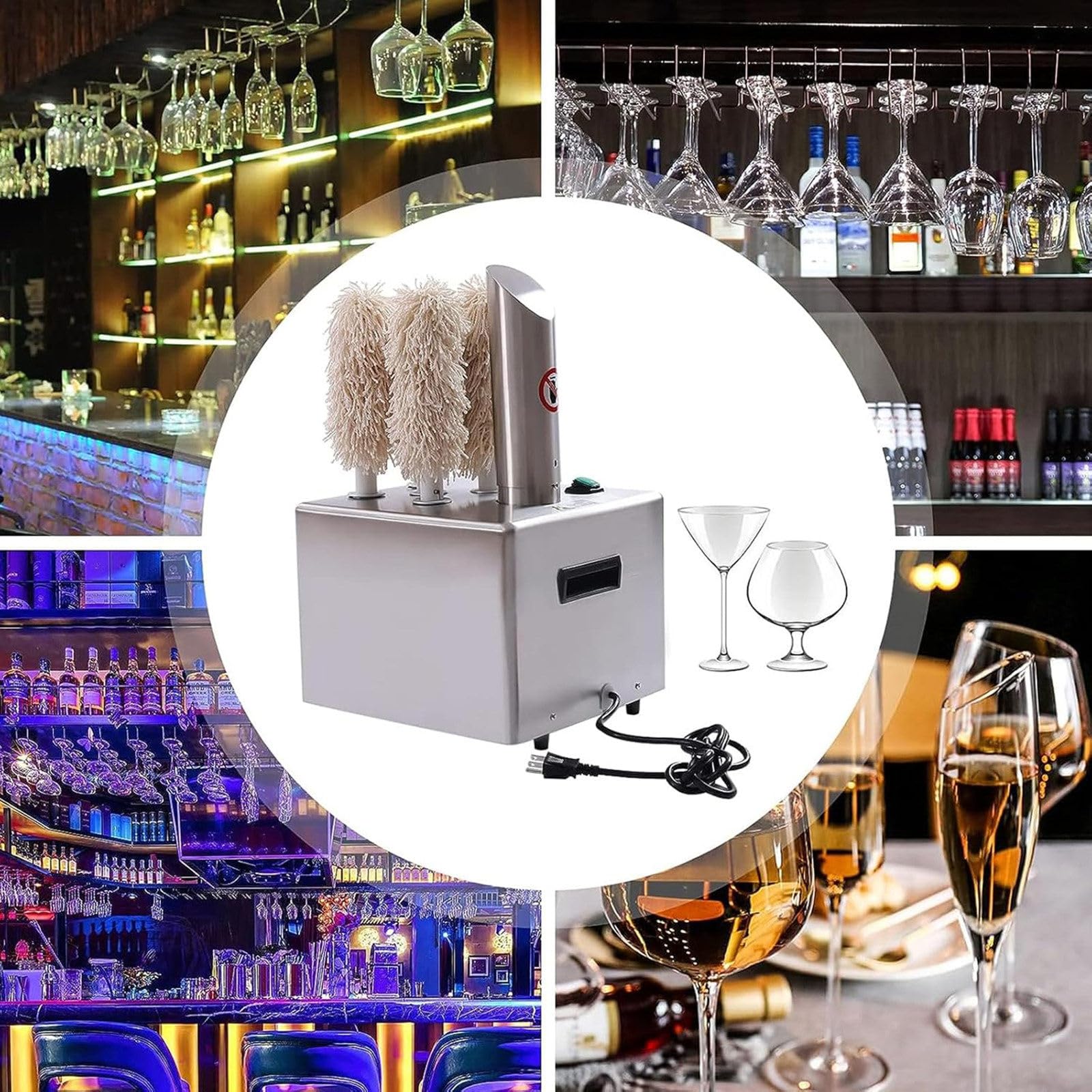 Máquina de limpieza de vasos de 5 cabezales (800 tazas por hora) + función de secado de aire caliente. Diámetro aplicable: 1.18 a 3.93 pulgadas, 1375 W, máquina de limpieza de copas de vino para bares