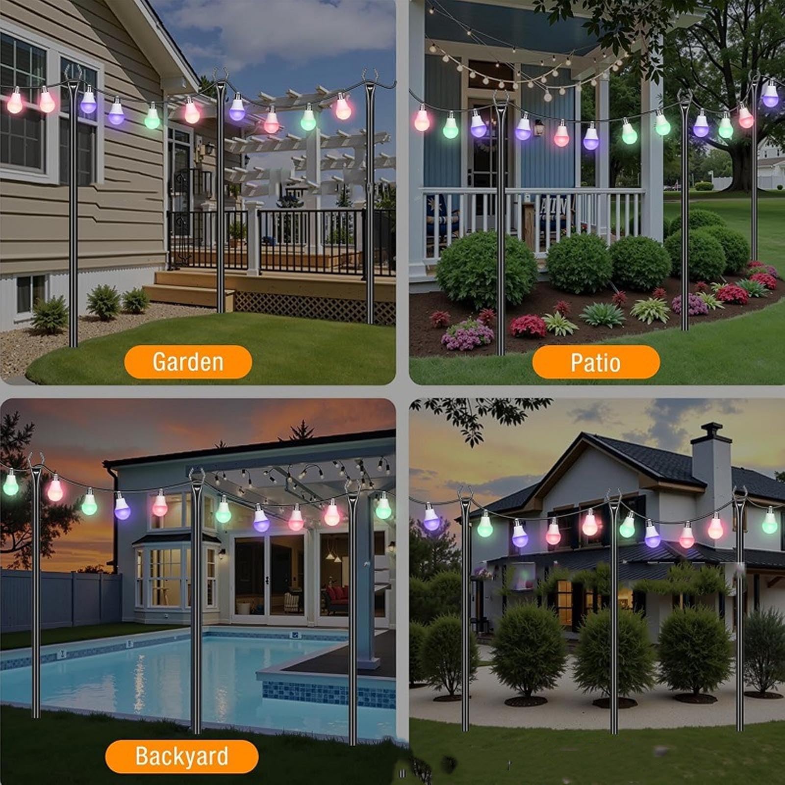 Fdit Lichterkettenmasten, 2er-Set Verstellbare Licht-Hängeständer, Metall-Lichtmasten mit Gabel für Außengarten, Terrasse, Hinterhof