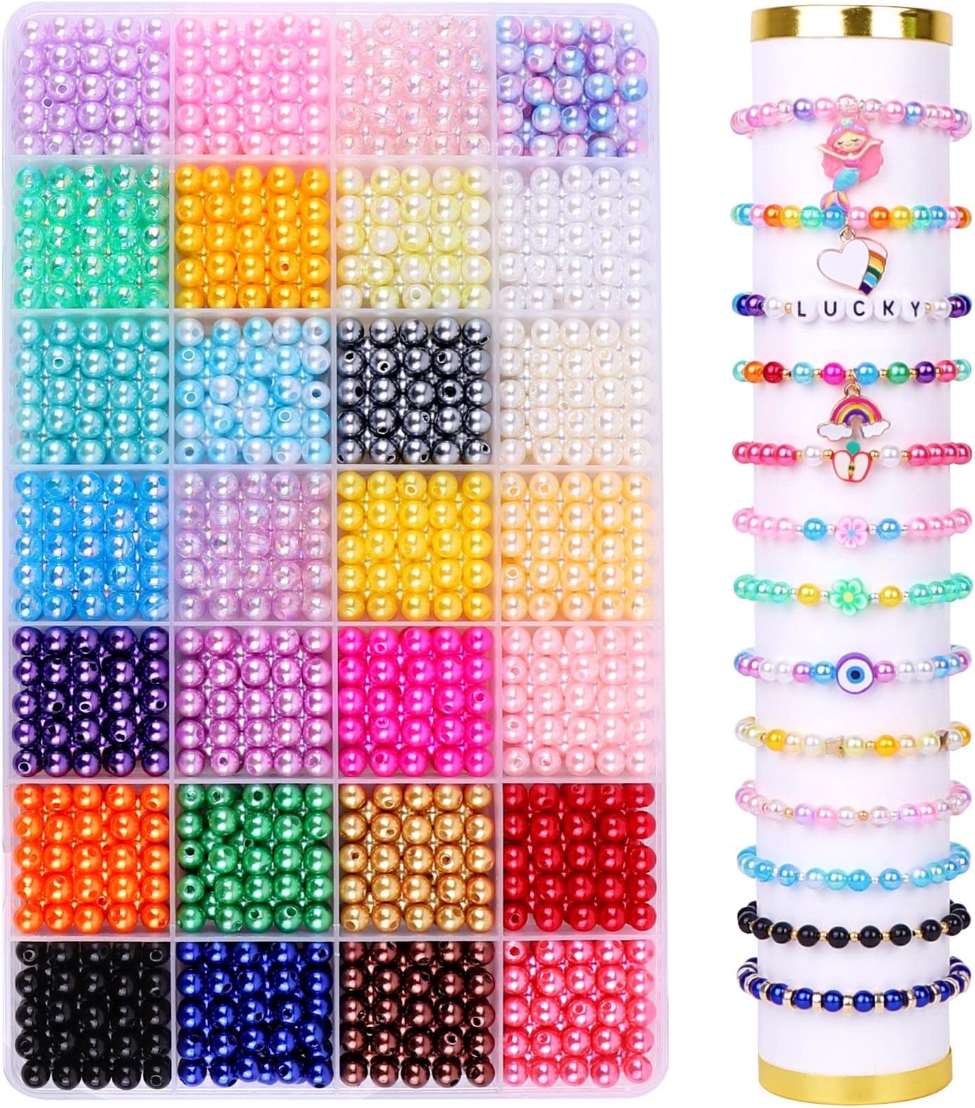 DTYDECLE 28 Colors Pearl Beads for Jewelry Making, 1680pcs Round Glass Pearl Beads Plastic Imitation Dyed Faux Spacer Pearls Bead for Bracelets Necklaces Earrings Making DIY Crafts