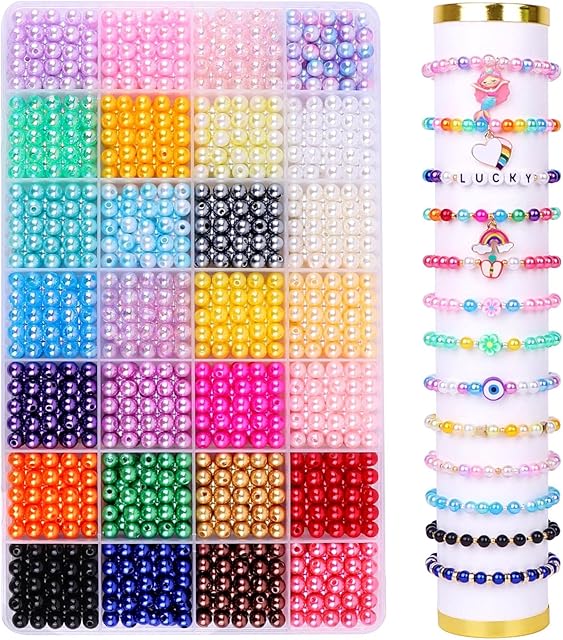 DIYDEC 28 Colors Pearl Beads for Jewelry Making, 1680pcs Round Glass Pearl Beads Plastic Imitation Dyed Faux Spacer Pearl Beads for Bracelets Necklaces Earrings Making DIY Crafts Gifts