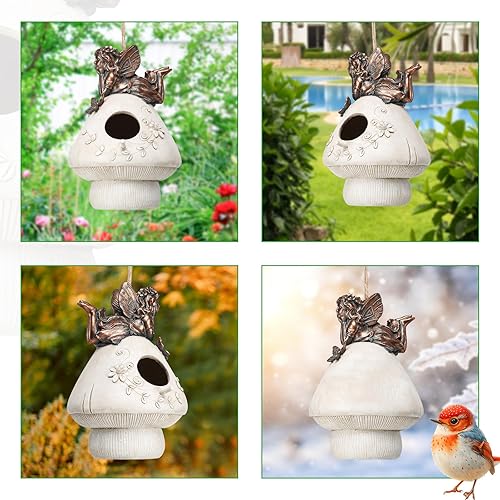 Miniatura 67 de Yinns Casas para pájaros, Casa de pájaros de resina para exteriores, Casas decorativas para pájaros, Regadera colgante Casas de pájaros