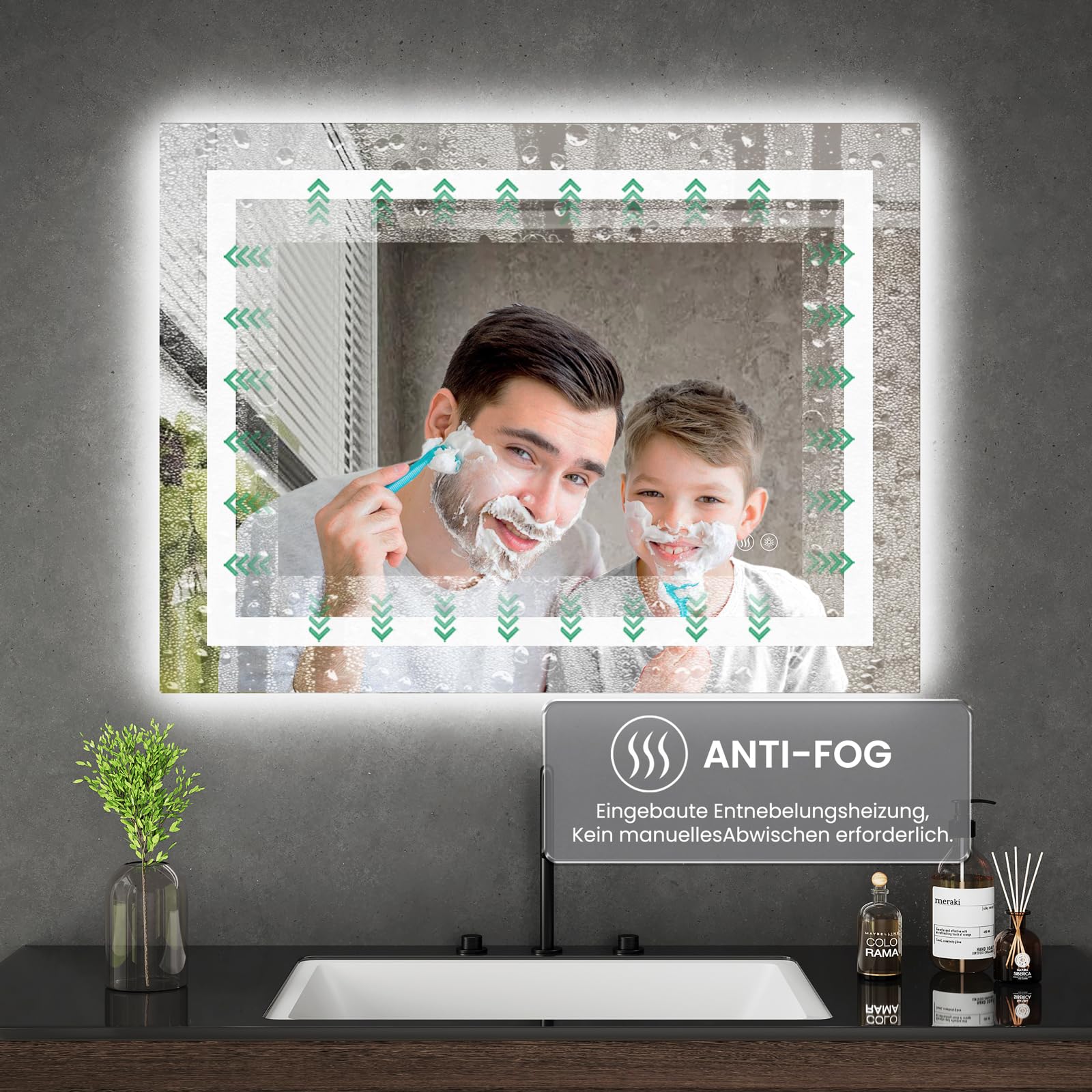 Cozynest Badezimmerspiegel mit Beleuchtung 80x60cm Badspiegel LED Spiegel
