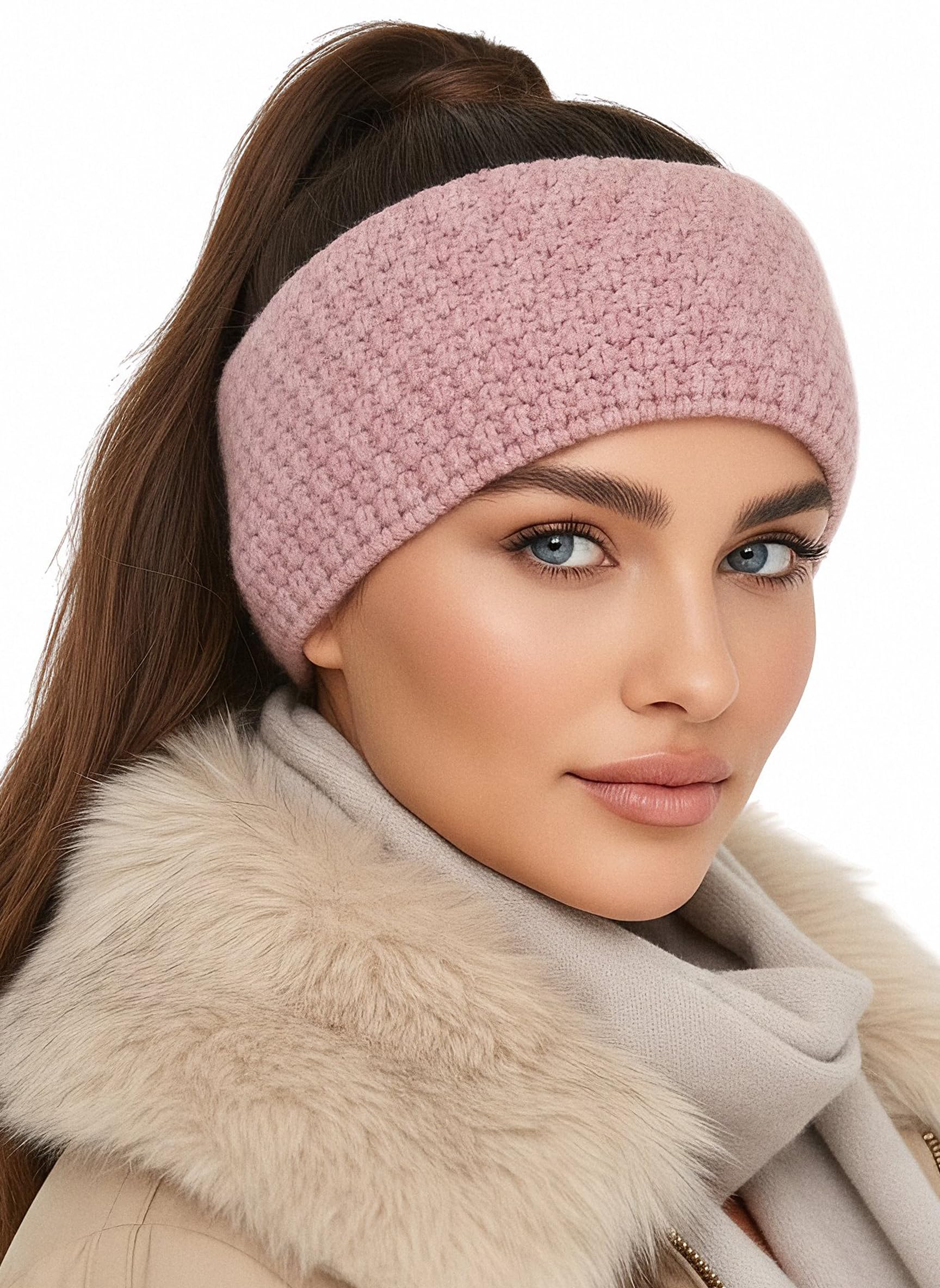 Baesics Stirnband Damen Rosa - Winter Ohrenwärmer warm Waffelmuster | Mit weichem Fleece-Innenfutter, dehnbar, 48-58 cm, Unisex für Damen und Herren. Feines Waffelmuster für Sport und Alltag