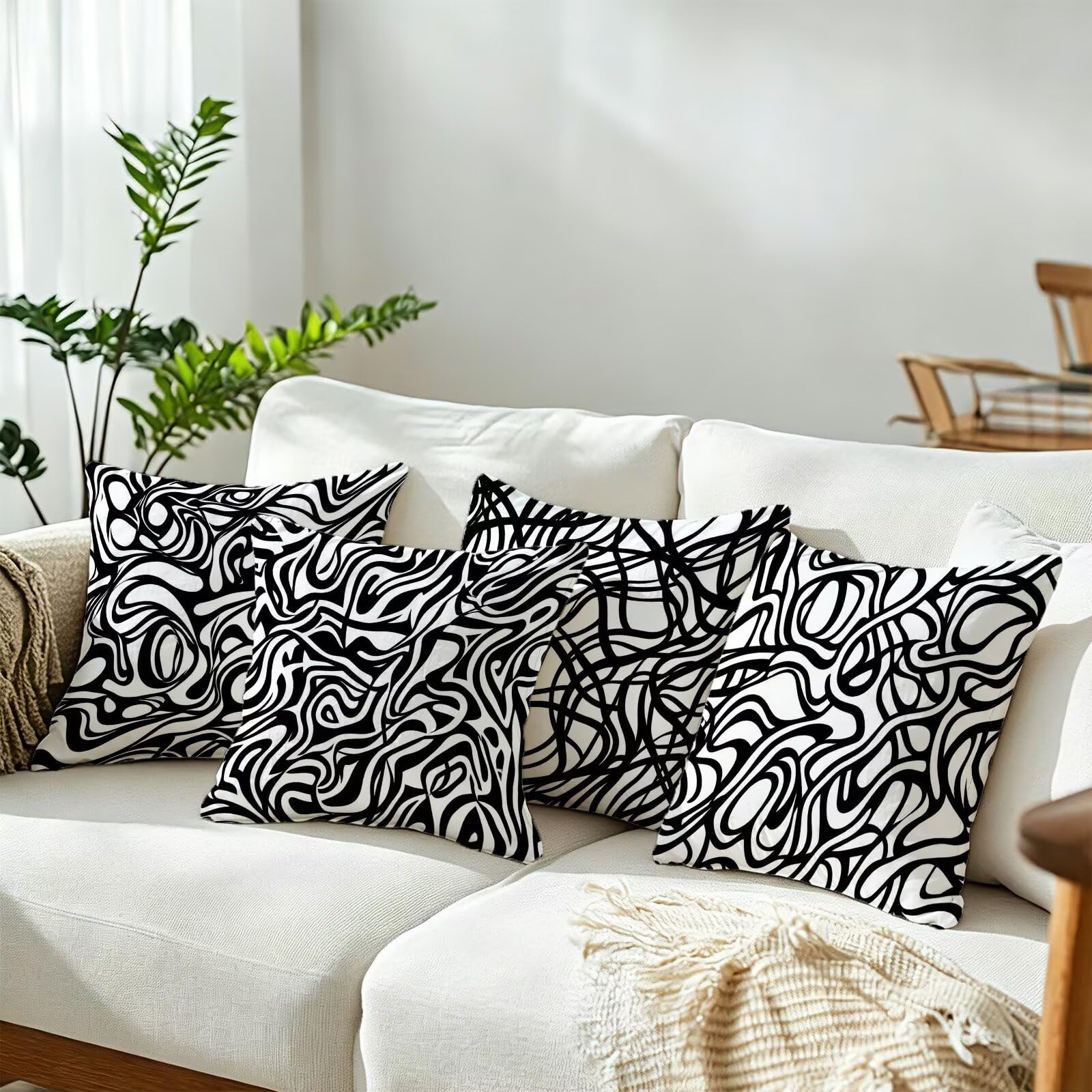 Cojines Exterior En Blanco Y Negro Funda Almohada 45x45 Juego de 4, Cod-466