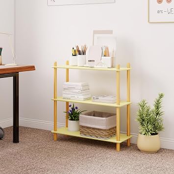 3-Tier Bamboo Shelf, 30" H Narrow Bathroom Shelf, Standing Storage Rack, Bamboo Bookshelf, Plant Stand, Display Shelf for Kitchen, Living Room, Bedroom, Bathroom, Warm Yellow