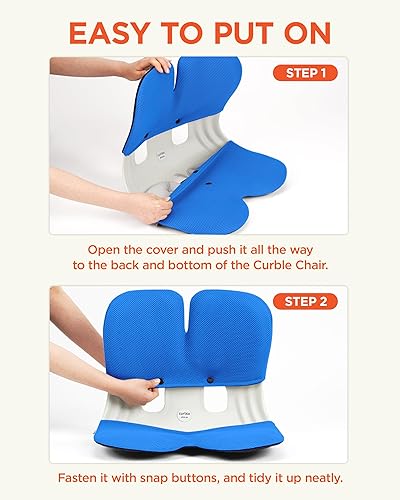 Miniatura 6 de curble Grand Cover, funda desmontable para silla de adulto, soporte ergonómico para respaldo de silla y soporte lumbar (azul)