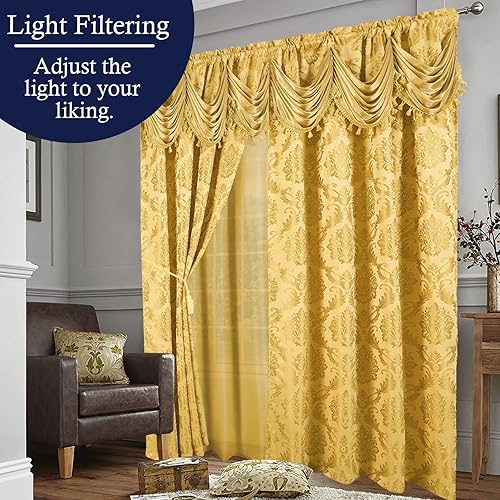 Miniatura 3 de DreamField Linen Juego de 2 paneles de cortinas de jacquard de lujo para ventana, con cenefa adjunta y dos alzapaños, 108 x 84 pulgadas de largo,