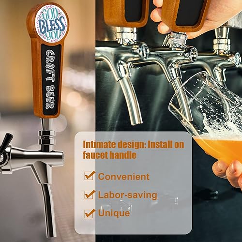 Miniatura 10 de 4 unidades de mango de madera para tocador de cerveza para Kegerator con logotipo intercambiable y 4 bolígrafos para bar, restaurante, boda,