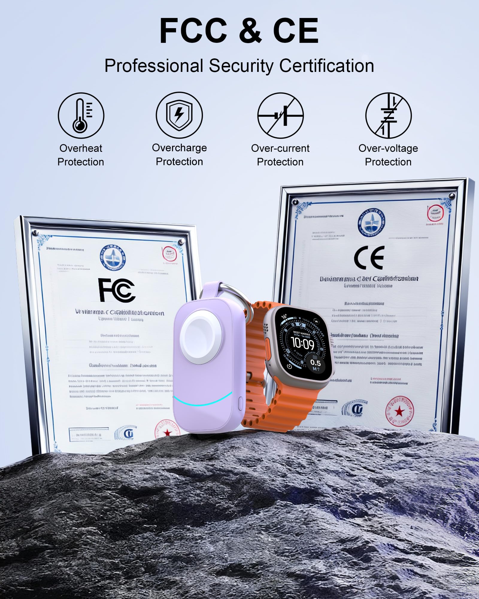 Caricabatterie wireless portatile per Apple Watch Travel Essential | Design portachiavi, 2500 mAh ad alta capacità, forte chiusura magnetica, sovraccarico e surriscaldamento, ricarica automatica