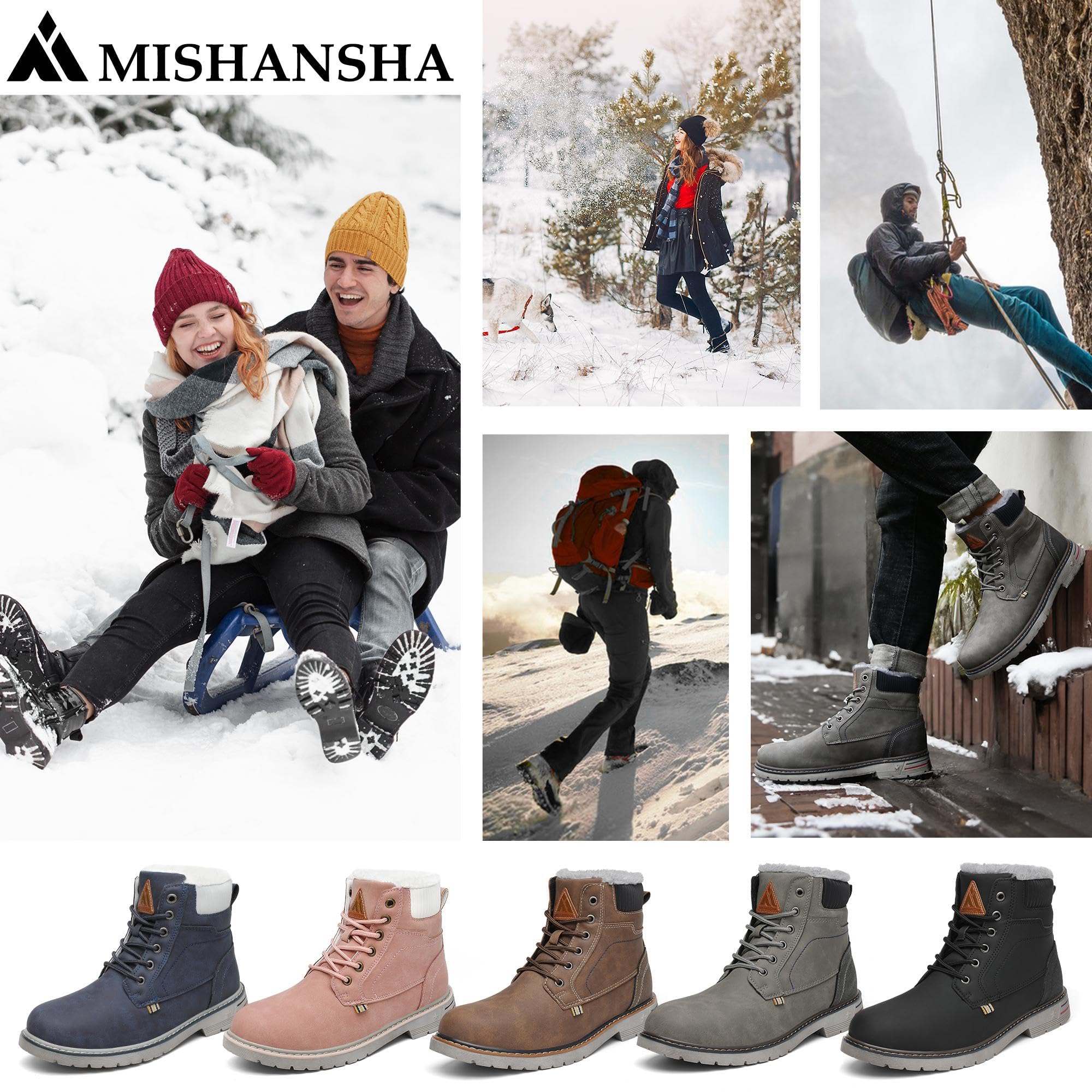 Mishansha Bottines Randonnée Femme Homme Outdoor Gr.36-48 | Antidérapante, Hiver, Trekking, Chaudes, Confort, Camping, Chaussures de Marche, Hydrofuge