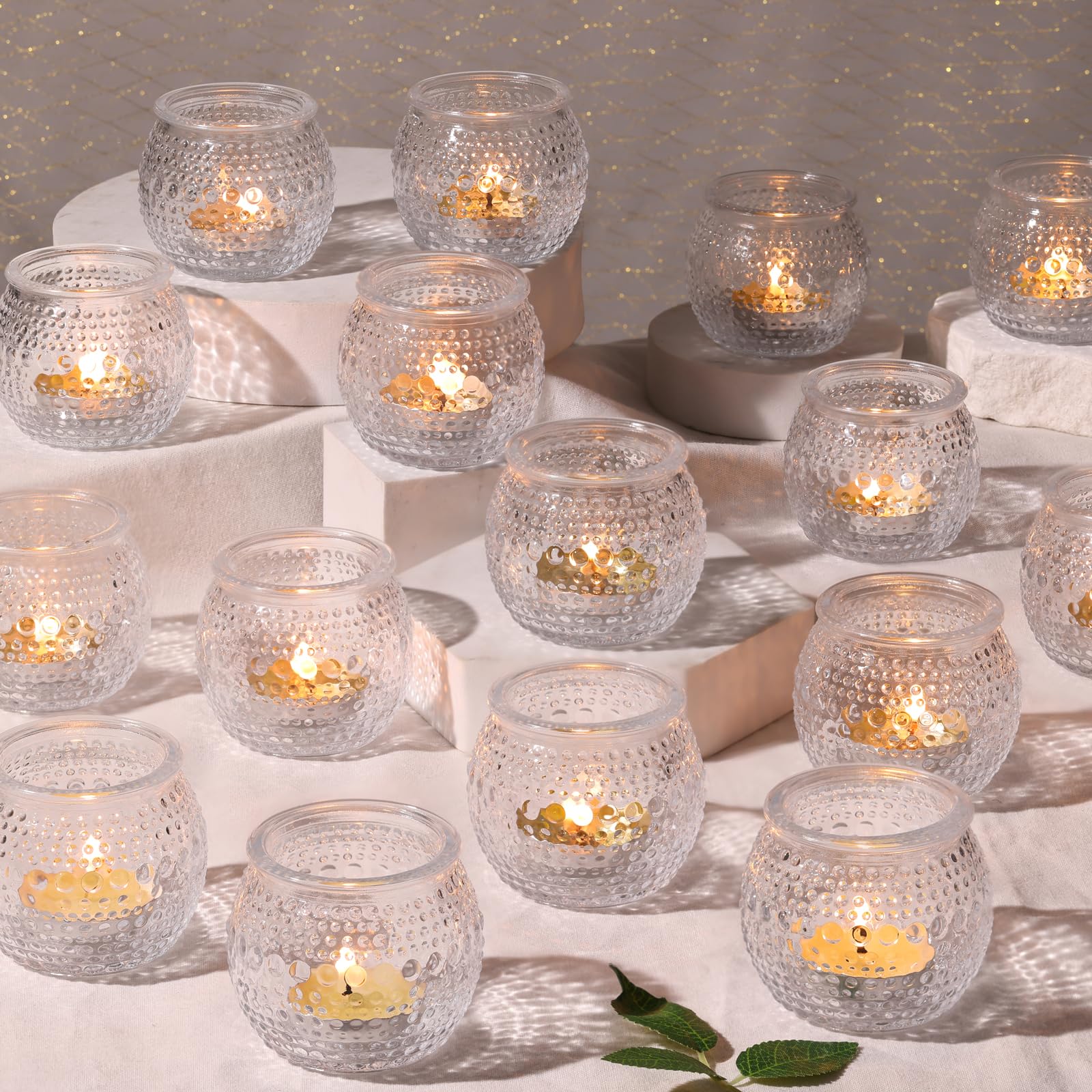 View 1 of 16Pcs Clear Votive Candle Holders | Polka Dot Round Glass | Wedding Decor