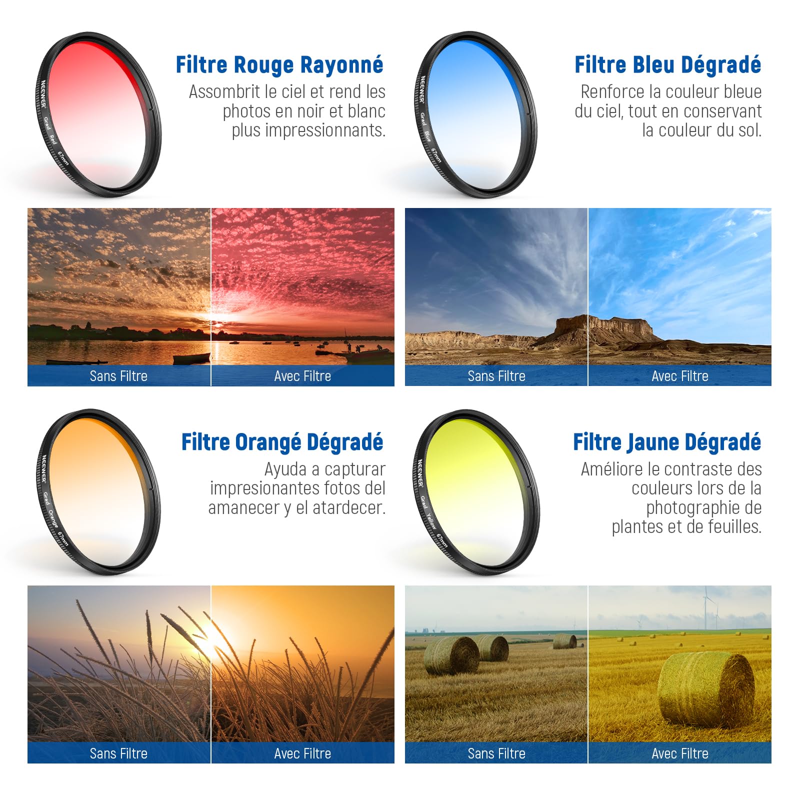 NEEWER 67mm Kit de filtres ND + CPL + Étoile + 4 filtres de couleur dégradés avec Pince pour Objectif de Téléphone,compatible avec iPhone 17,16,16e,15,14 Pro Max Plus et Android Samsung S25 Ultra.