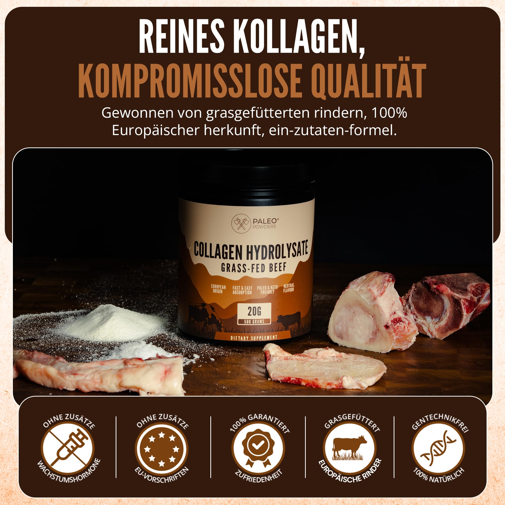 Collagène Hydrolysé en Poudre, Bœuf à l'Herbe, 500 g