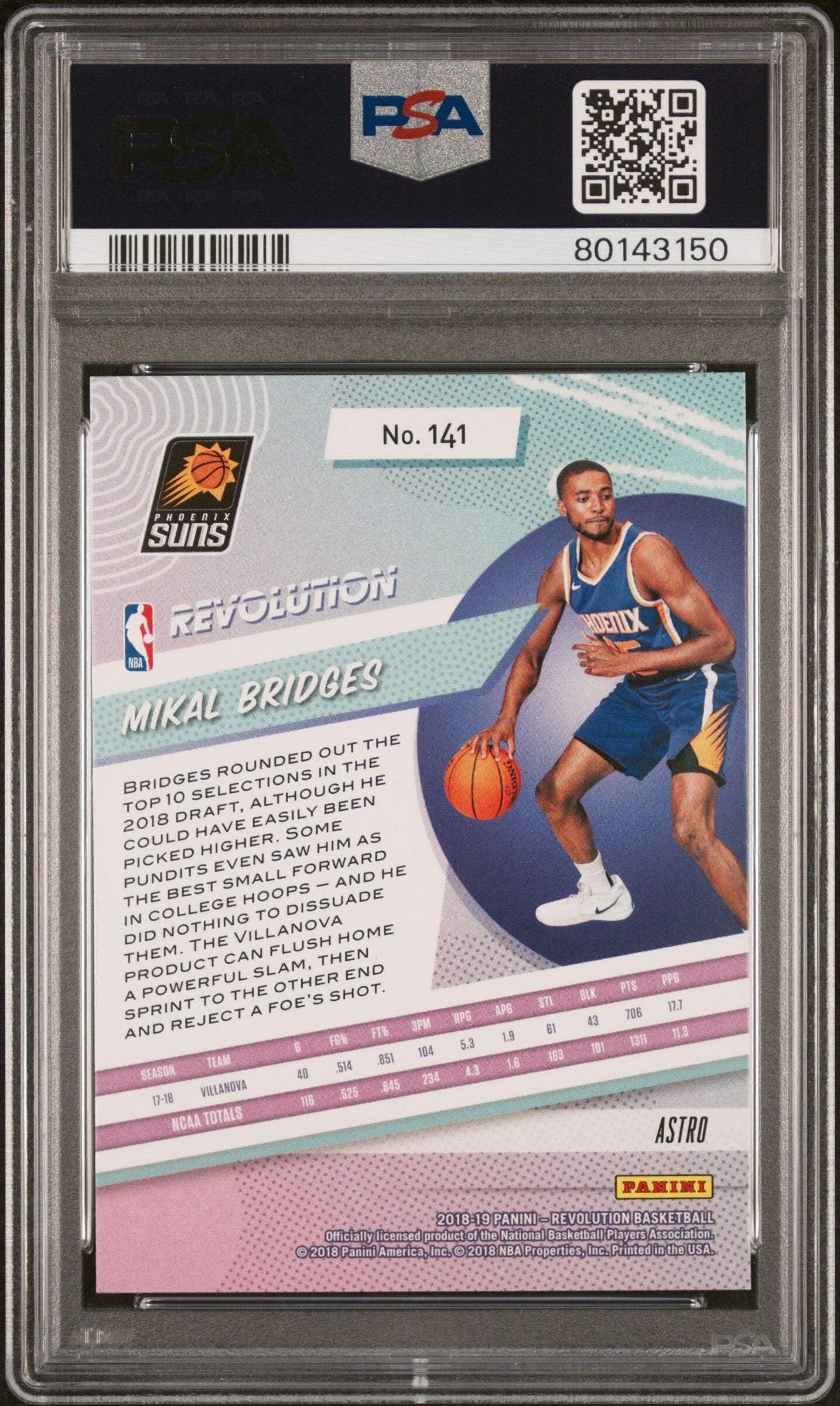 Graded 2018 Panini Revolution Mikal Bridges #141 Astro Rookie RC Basketball Card PSA 10 Gem Mint