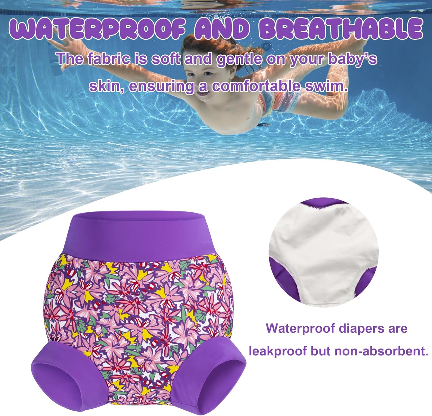 BIG ELEPHANT Baby Swim Diapers 3/6 Pack – Reusable Waterproof Diapers, Soft Breathable Swimwear for Boys and Girls - Image 4