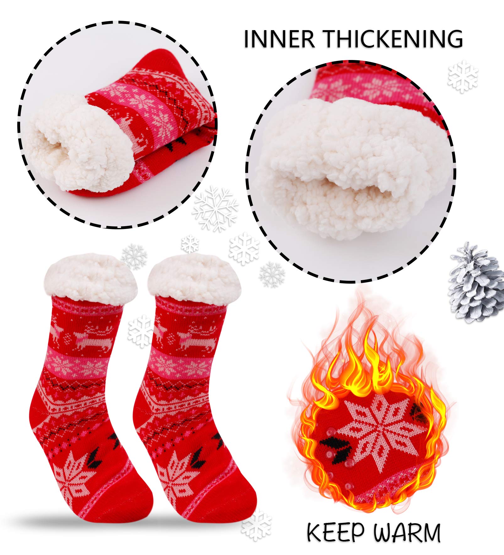 3 Paar flauschige Haussocken für Damen und Herren, Winter, warm, weich, mit Fleece gefüttert, rutschfest
