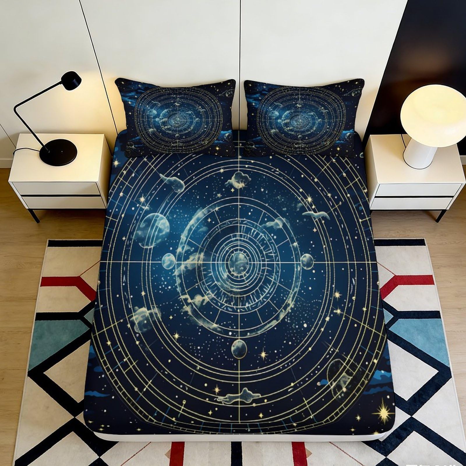 3D Printed celestial design Fitted Sheet, soft touch Microfiber, wrinkle resistant, home decor, apartment bedding, for bedroom and guest room 90x200x25cm