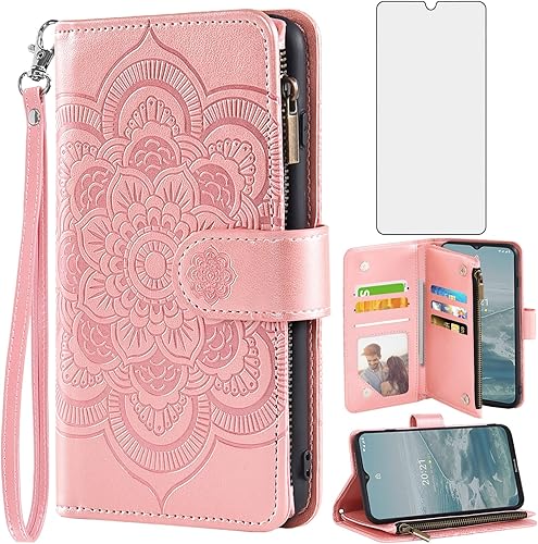 Asuwish Funda de teléfono para Nokia G50 5G con protector de pantalla de vidrio templado y tarjetero de cuero con diseño de flores, soporte para disponible en Yaxa Mexico