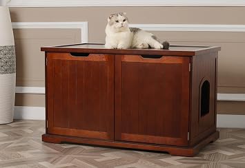 Merry Pet Cat Washroom Bench | Hidden Litter Box Enclosure, Fits Extra-Large Litter Boxes, Solid Wood Construction, Ventilated Design