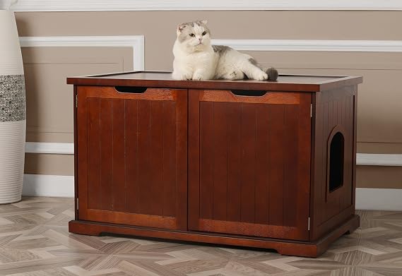 Merry Pet Cat Washroom Bench | Hidden Litter Box Enclosure, Fits Extra-Large Litter Boxes, Solid Wood Construction, Ventilated Design