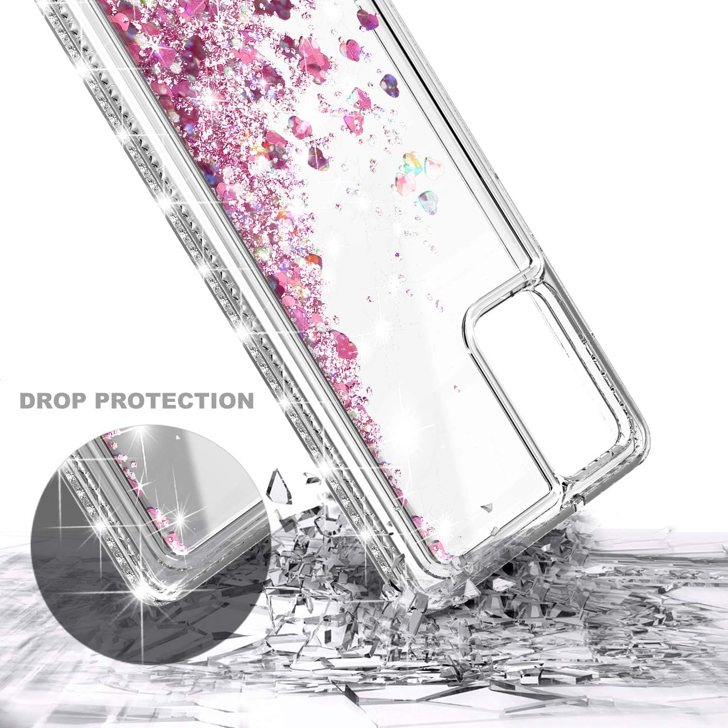 E-Began Case for Samsung Galaxy Note 20/Note 20 5G with Tempered Glass Screen Protector, Ring Holder/Wrist Strap, Sparkle Glitter Liquid Floating Durable Women Girls Cute Case (Rose Gold)