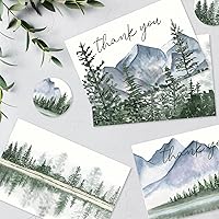 Vista 7 de ChicRosa Paquete de 36 tarjetas de agradecimiento de bosque de acuarela, montañas, paisaje, con sobres, calcomanías de bosque de montaña, tarjetas
