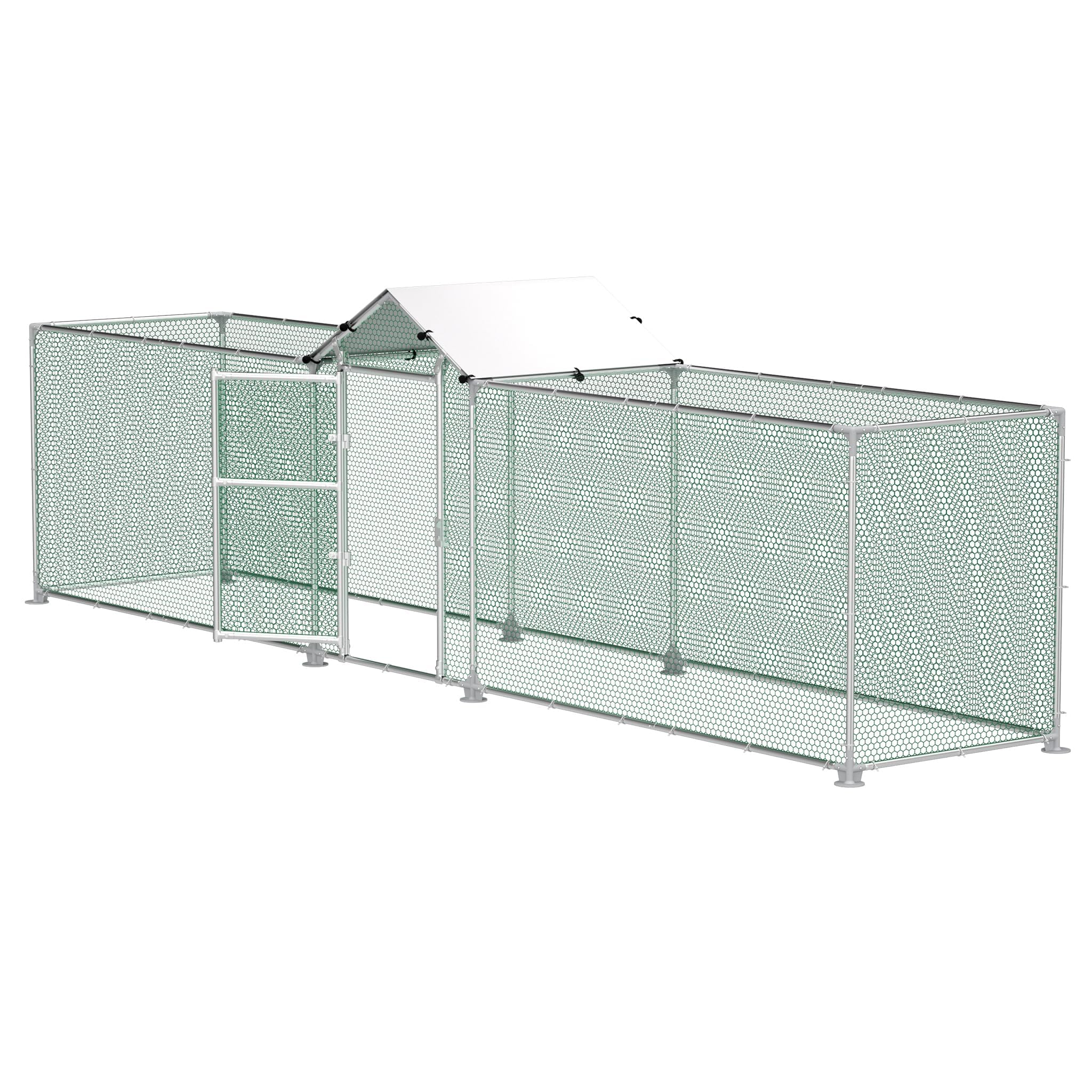 LZQ Hühnerstall 5x1x1,5 m Freilaufgehege, Winterfestes Hühnerhaus mit Verzinktem Stahlrahmen, Sonnenschutz-Dach, Tür & Riegel, Outdoor Chicken Run für Hühner, Enten, Kaninchen & Kleintiere