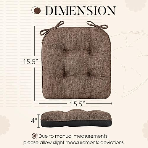 Miniatura 2 de Basic Beyond Cojines para sillas de comedor, paquete de 4, cojines para sillas con lazos y respaldo antideslizante, 15.5 x 15.5 pulgadas,