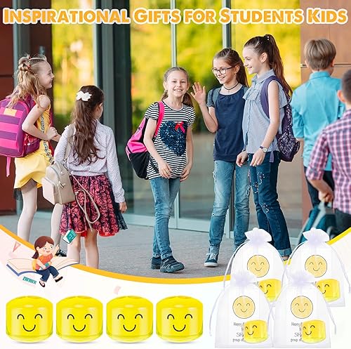 Miniatura 5 de 36 juegos de regalos para el primer día de escuela incluyen 36 sacapuntas de emoticonos de cara sonriente, 36 tarjetas para el primer día de