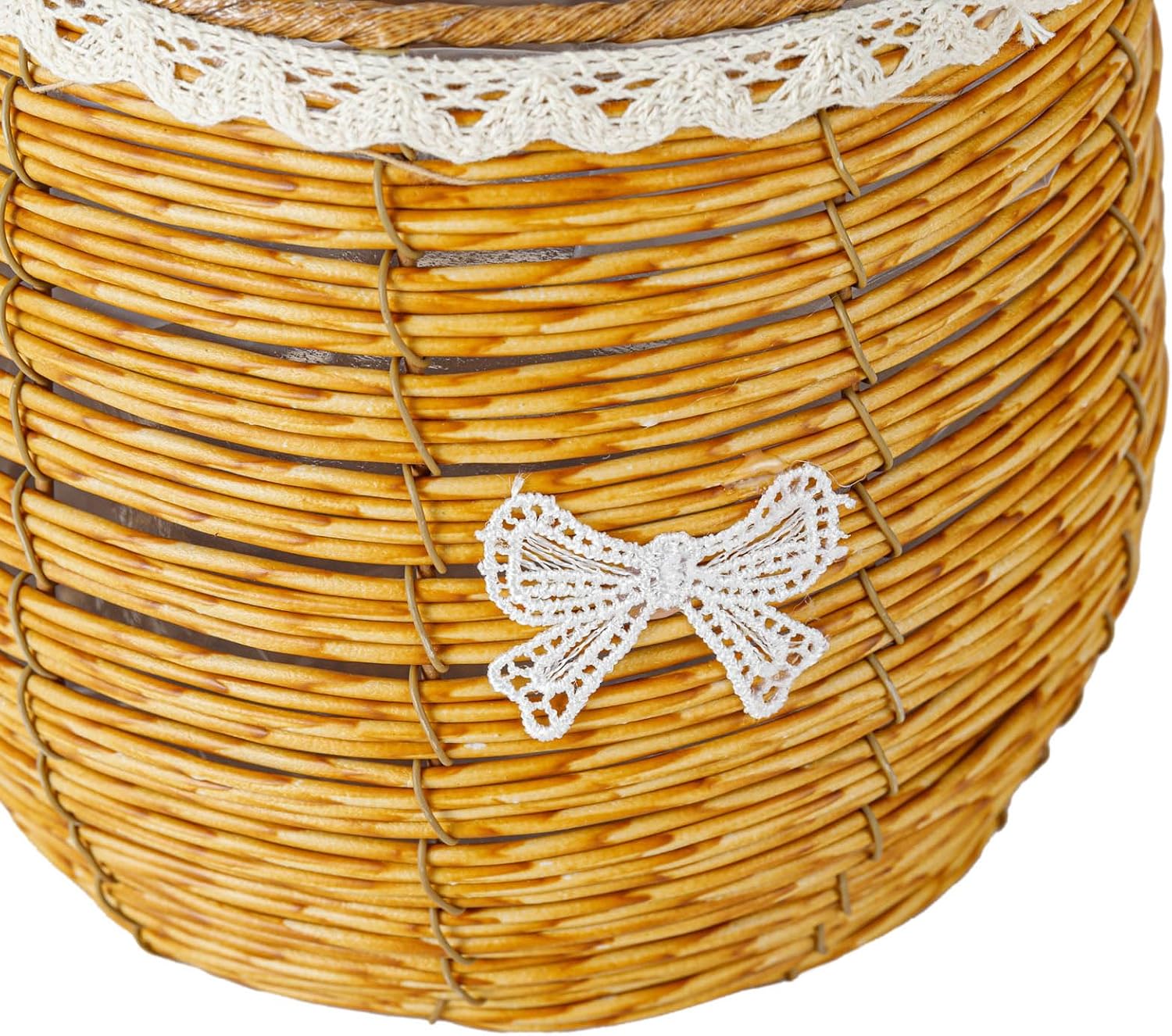 THY COLLECTIBLES Set of 2 Woven Wicker Planter Baskets with Plastic Lining and Bow Accent, Multipurpose Storage for Plants Indoor or Outdoor, Flowers, Toys Rustic Farmhouse Containers (Natural)