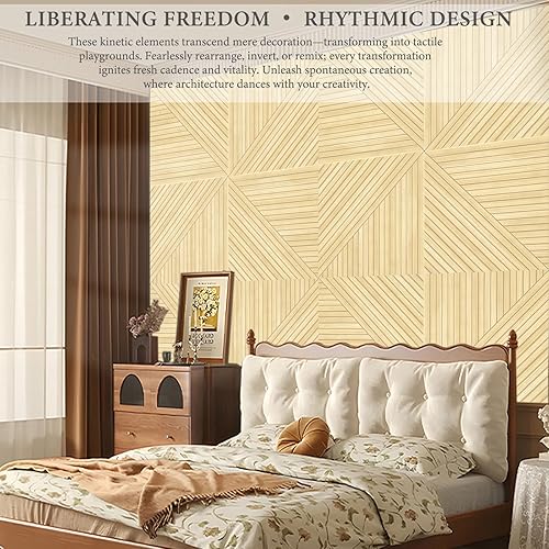Miniatura 8 de JBER Paneles de pared acústicos  6 paneles de pared de 23.6 x 23.6 pulgadas, impresión de patrón de madera, paneles de pared grandes autoadhesivos