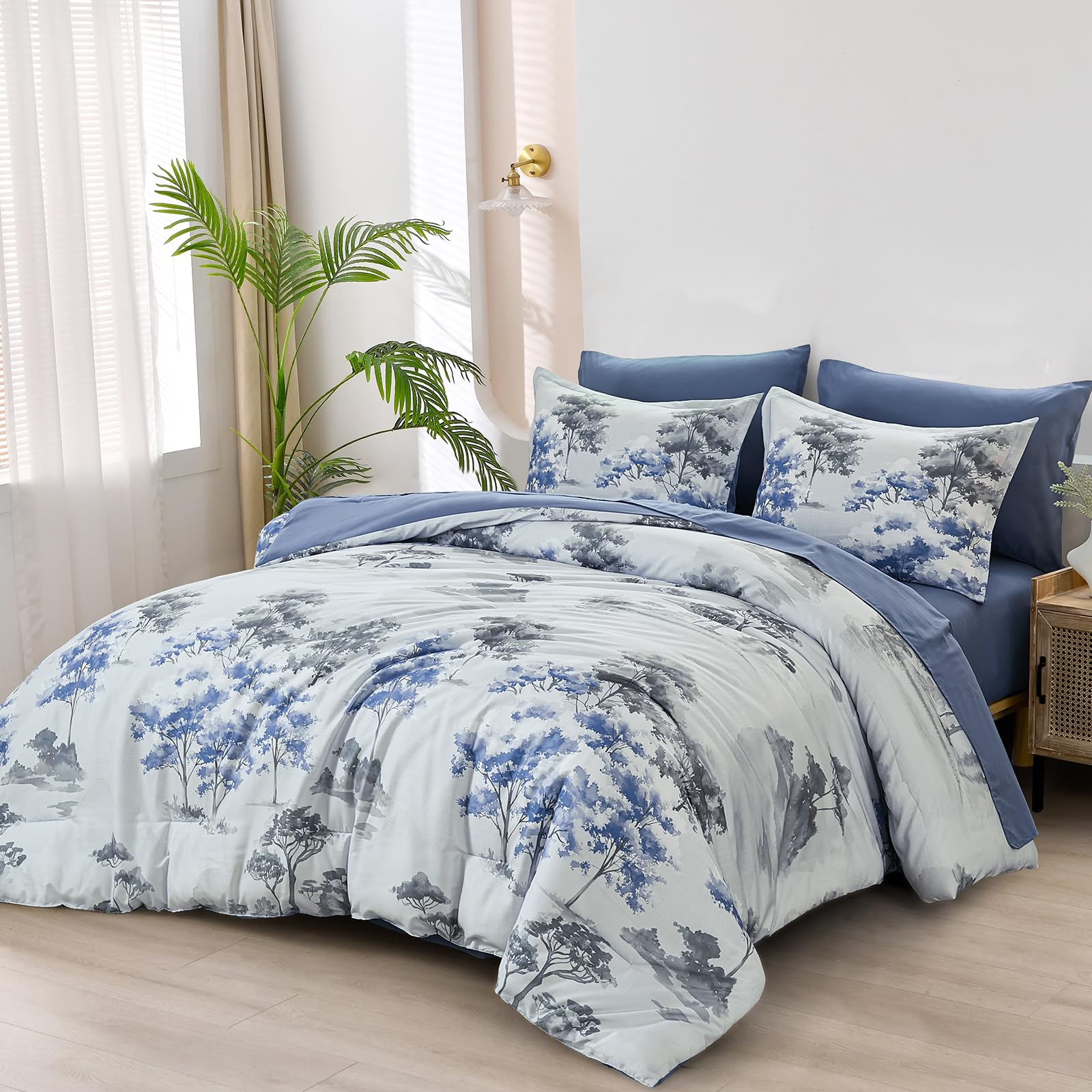 Parure de lit blanche grand lit luxe 7 pièces avec couette Dinjoy